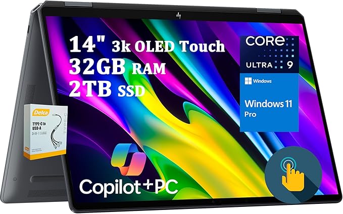 HP OMNIBOOK ULTRA FLIP 14-FH0033DX | CORE ULTRA 9 258V SERIES 2 | 32GB RAM | 2TB SSD | 14" TOUCHSCREEN FINGERPRINT SCREEN