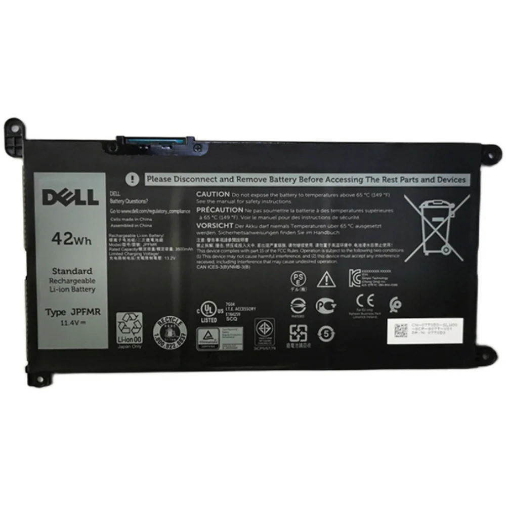 JPFMR laptop battery for Dell 3400 5488 5493 5593, 42Wh 11.4V