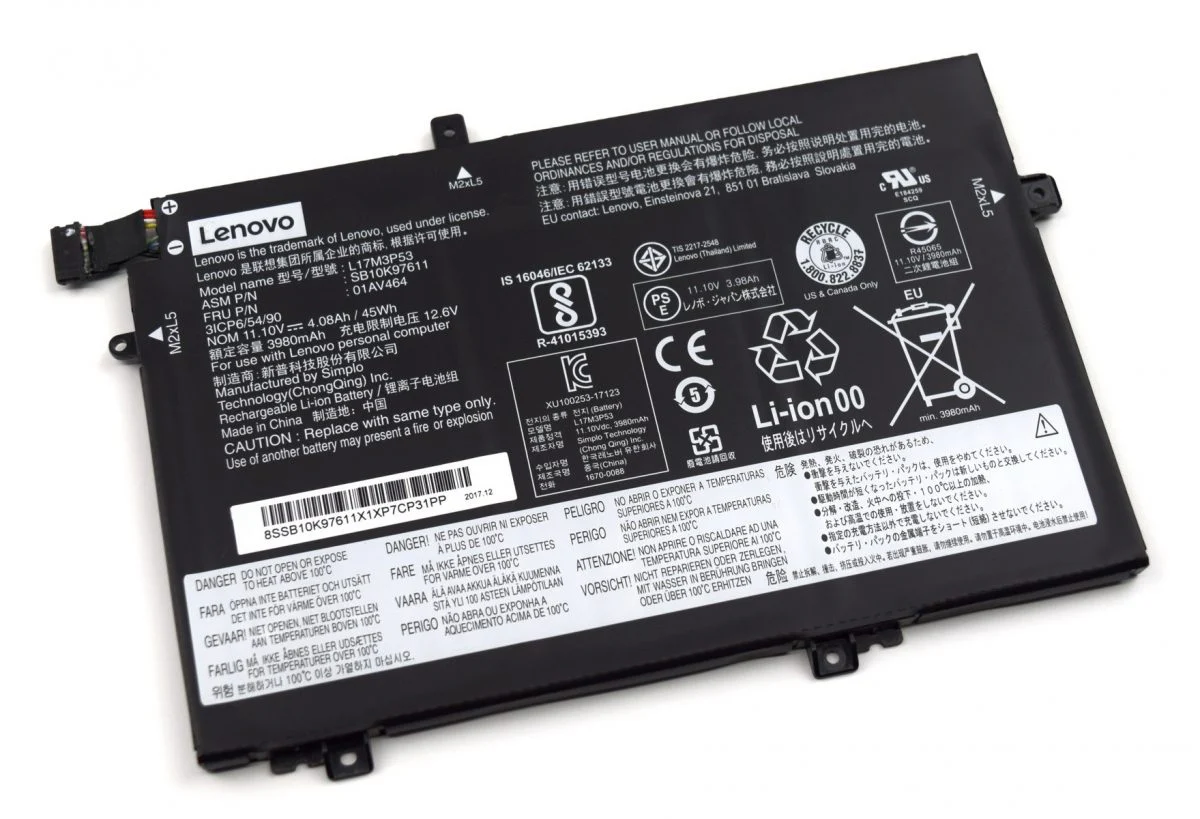 Lenovo ThinkPad L480, L580 Series, 01AV463, SB10K97610, L17L3P52 Laptop Battery, 11.1V 3880mAh/43Wh