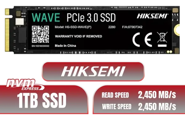 Hiksemi Wave P 1TB M.2 NVMe Solid State Drive / Up to 2,450MB/s Read Speed / Up to 2,450MB/s Write Speed / High-Speed PCIe Interface / Advanced 3D