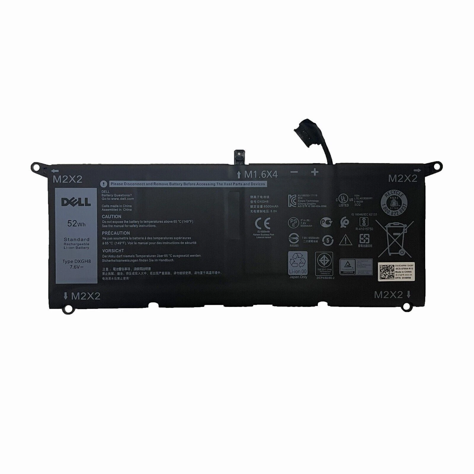 52WH DXGH8 Battery For Dell XPS 13 9370 9380 G8VCF 0H754V V48RM