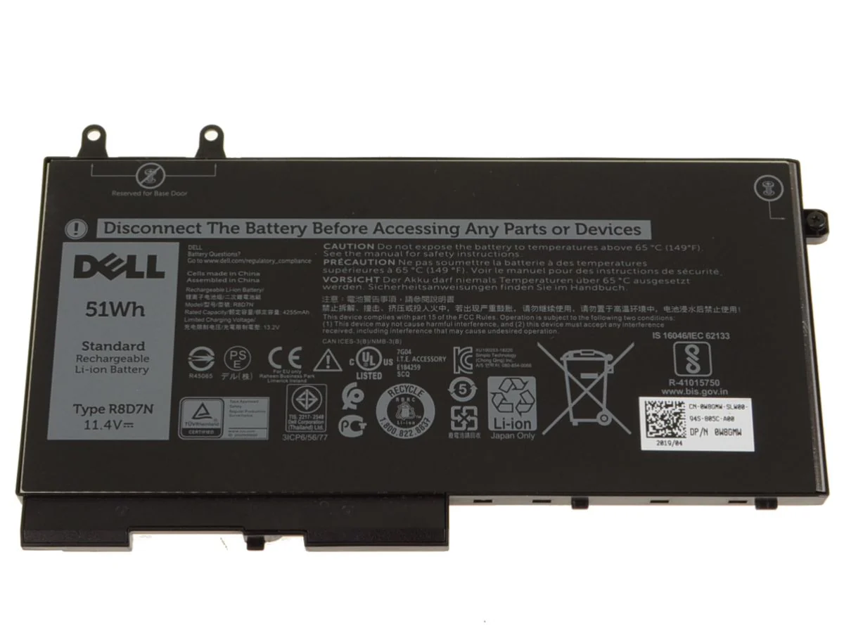 Dell Precision 3540, M3550 Latitude 5400, 5410, 5500, 5510 Inspiron 7590, 7591, 7791 2-in-1, R8D7N, H82T6, RF7WM, 9JRYT, X77XY, C5GV2, W8GMW Laptop Battery 11.4V 4255mAh/51Wh